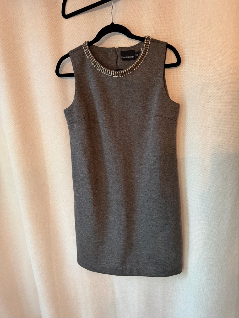 Cynthia Rowley Gray Sleeveless Faux Diamond Encrusted Neckline Dress